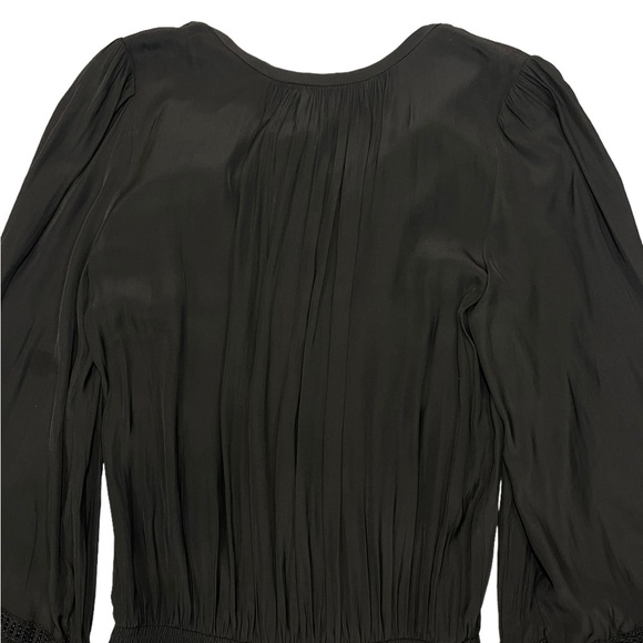 Ramy Brook Rosey Blouson Smocked Mini Dress Black Long Sleeve Tie Neck Size S - Picture 9 of 16